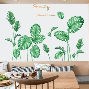 Green life botanical wall stickers featuring tropical monstera leaves for home decor