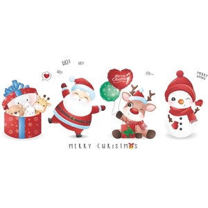 Christmas wall stickers with Santa, reindeer, and snowman for glass window holiday decoration