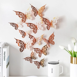 3D hollow rose gold butterfly wall stickers set for minimalist home party decor