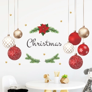 Stickers de Noël avec boules rouges et dorées, étoiles et verdure pour décoration