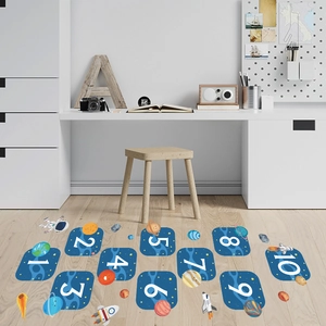 Adesivi per pavimenti gioco campana tema spazio con astronauti per cameretta bambini