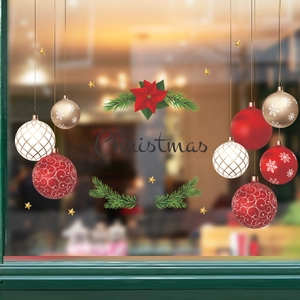Stickers Muraux de Noël en PVC Amovibles Décalcomanies de Fenêtre Avec Design de Boules de Noël Pour Décoration de Maison