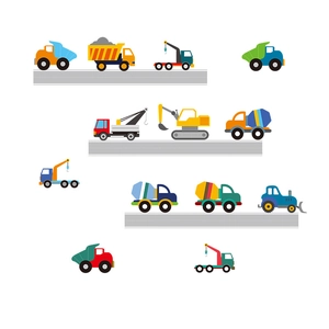 Cartoon construction vehicle wall stickers for kids' bedroom featuring colorful machinery