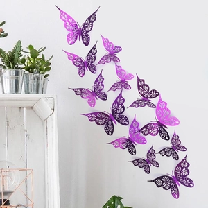 Detail showing 3D purple gradient hollow butterfly wall stickers for party decoration