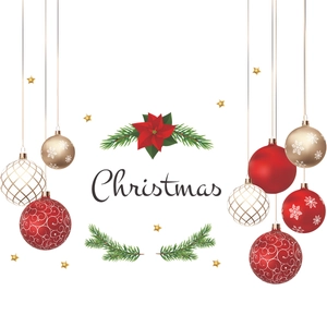 Décoration murale boules de Noël avec flocons rouges et autocollants étoiles dorées