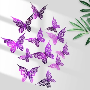 Detailed view of 3D purple hollow butterfly wall stickers with realistic light and shadows