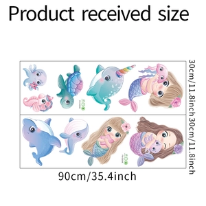 Stickers muraux thème océan avec sirène et baleine en format de planche 30x90cm