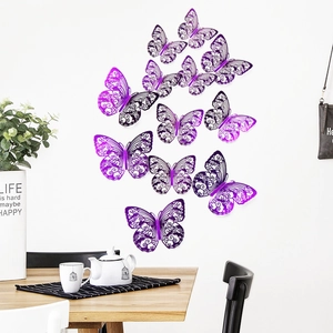 Detaillierte 3D-Hohl-Schmetterling Wandaufkleber in lila Farbverlauf für Deko