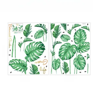 Detail view of 45x60cm tropical leaf wall stickers layout with monstera and palm patterns