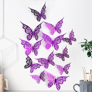 Set of 12 purple 3D hollow paper butterflies for modern wall decor and party styling