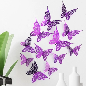 Detailed view of purple 3D hollow butterfly wall stickers for bohemian party decor