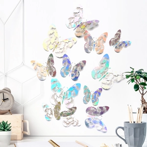 Detailed view of 3D laser hollow butterfly wall stickers with iridescent metallic finish