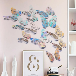 3D hollow colorful butterfly wall stickers with metallic texture for DIY home decoration