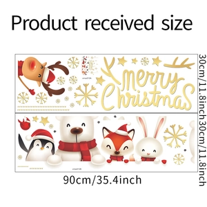 Detailed dimensions of Christmas animal wall decals with reindeer and polar bear motifs