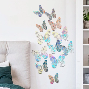 Set of 12 colorful 3D hollow butterfly wall stickers with metallic laser effect for home decor