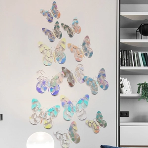 Detail of 3D hollow butterfly wall stickers with iridescent holographic laser finish