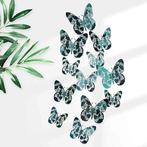 Detail of 3D hollow butterfly wall stickers with blue silver gradient and leaf patterns