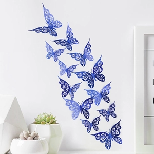 Detailed 3D laser-cut hollow butterfly wall decor in deep blue for home party decoration