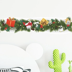 Christmas pine needle wall sticker with gift boxes and snowflakes for window glass decoration
