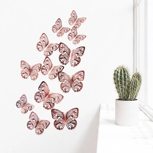 3D Roségold hohle Schmetterling Wandaufkleber Set mit 12 Stück für DIY Heimdekoration