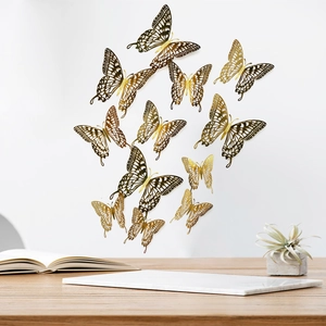3D hollow metal butterfly wall stickers in gold for home decor and party styling