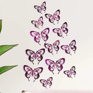 3D hollow purple gradient butterfly wall stickers set with 12 pieces for home DIY decor
