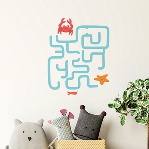 Détail de stickers muraux labyrinthe d'animaux marins pour chambre d'enfant