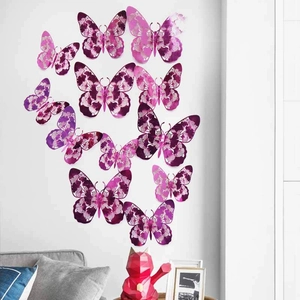 Detailed view of 3D metallic hollow butterfly wall decals with purple gradient finish