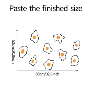 Detailed dimensions of cartoon fried egg wall stickers set for children bedroom decor