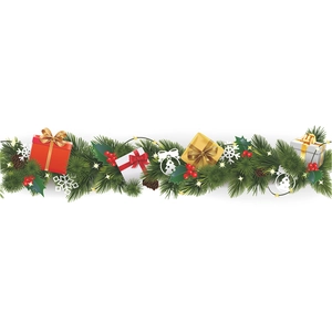 Christmas border wall sticker with pine branches, pinecones, berries, and gift boxes