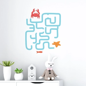 Stickers muraux labyrinthe marin avec crabe et étoile de mer pour chambre d'enfant