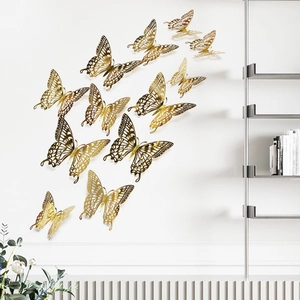 3D hollow gold butterfly wall stickers DIY decorative paper butterflies for home wall decor