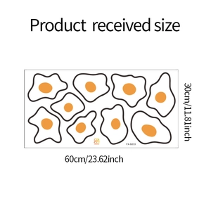 Layout detail showing 8 fried egg wall decals on 30x60cm sheet with clear dimensions