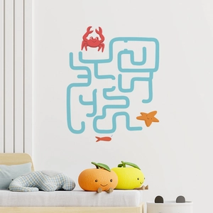 Sticker Mural Labyrinthe Animaux Marins en PVC Imperméable Jeu Éducatif Décalcomanie Murale Pour Décoration Chambre D'enfant