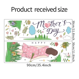 Detail view of two 30x90cm Mother's Day floral wall decals with Happy Mother's Day text
