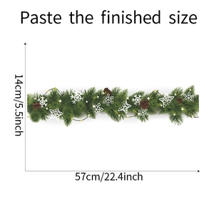 Detailed dimension layout for Christmas pine branch wall sticker measuring 57cm by 14cm