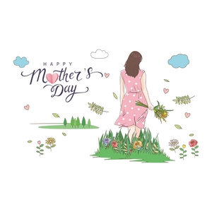 Mother’s Day wall decal featuring a woman with flowers, soft pastel floral wall sticker