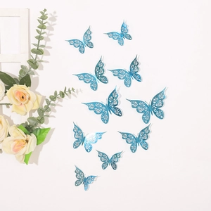 Detail of 12pcs blue hollow 3D butterfly wall stickers for bohemian home party decor