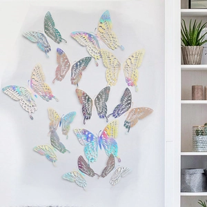 3D holographic hollow butterfly wall stickers with intricate laser-cut wing patterns