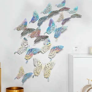3D hollow laser butterfly wall stickers with holographic rainbow effect for home decor