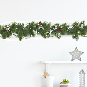 Christmas pine needle wreath wall sticker with pine cones and snowflakes for window decoration