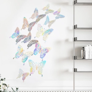 Detailed holographic 3D hollow butterfly wall stickers with colorful laser cut patterns