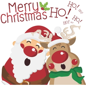 Christmas window decals with Santa Claus, Rudolph reindeer, and Merry Christmas text