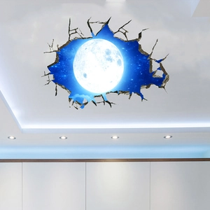 3D realistic full moon wall sticker with broken wall effect for ceiling home decoration