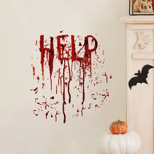 Halloween bloody HELP wall sticker with realistic blood splatter for spooky room decoration