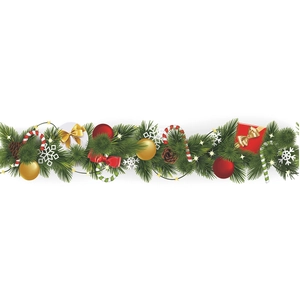 Christmas pine needle wall stickers with colorful ornaments and candy canes