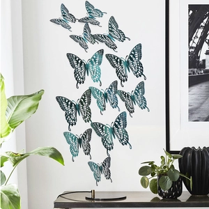 Set of 12 3D hollow butterfly wall stickers in gradient black and teal tones
