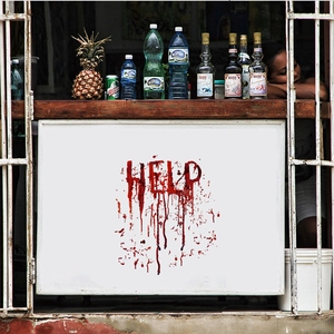 Spooky Halloween bloody HELP wall decal with realistic red drip effect for glass windows