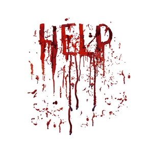 Halloween bloody HELP window sticker with realistic dripping red blood design for wall decor