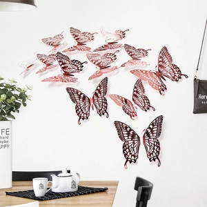 Detail of 3D hollow butterfly wall stickers in rose gold finish for home decor